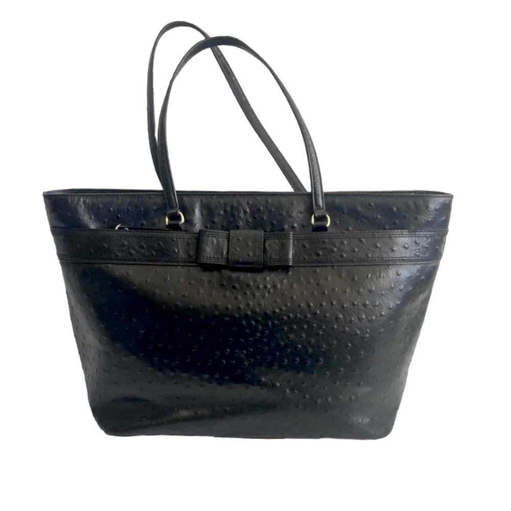 Kate Spade - Ostrich Embossed Bucket Bag with bow in black.